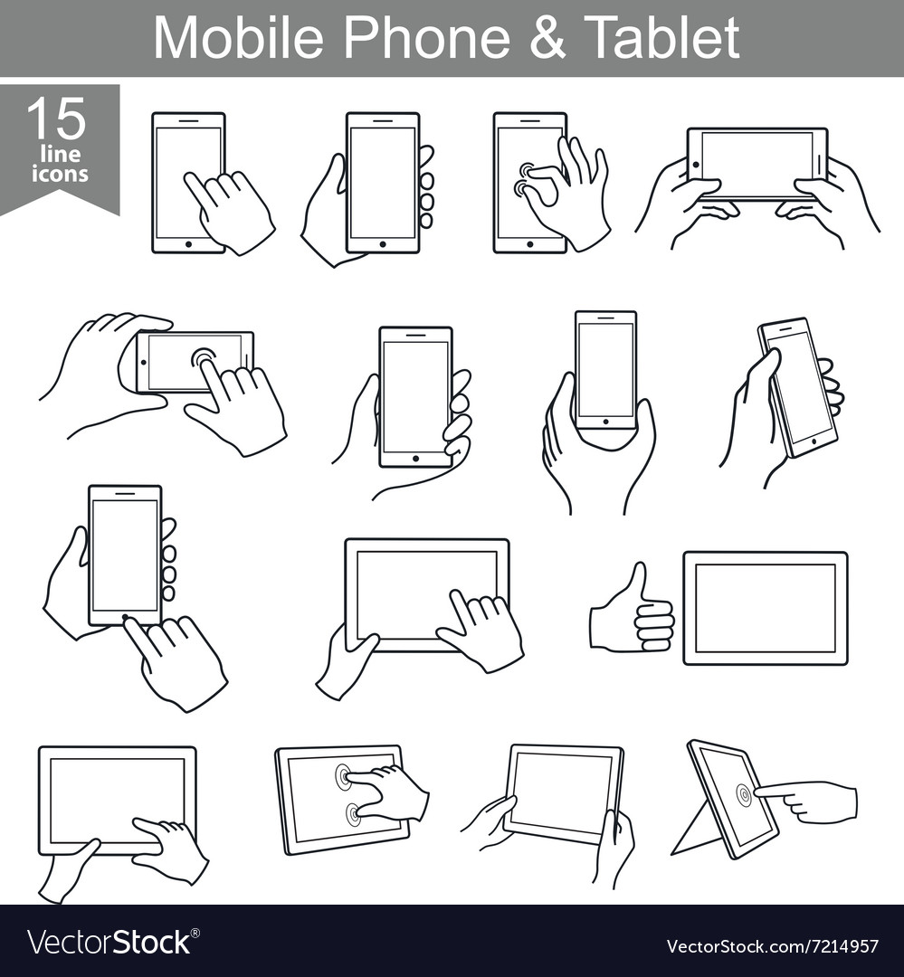 Icons set of mobile phone and tablet in line style