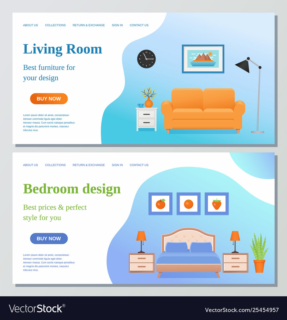 Living Room Bedroom Web Page Design Template Vector Image