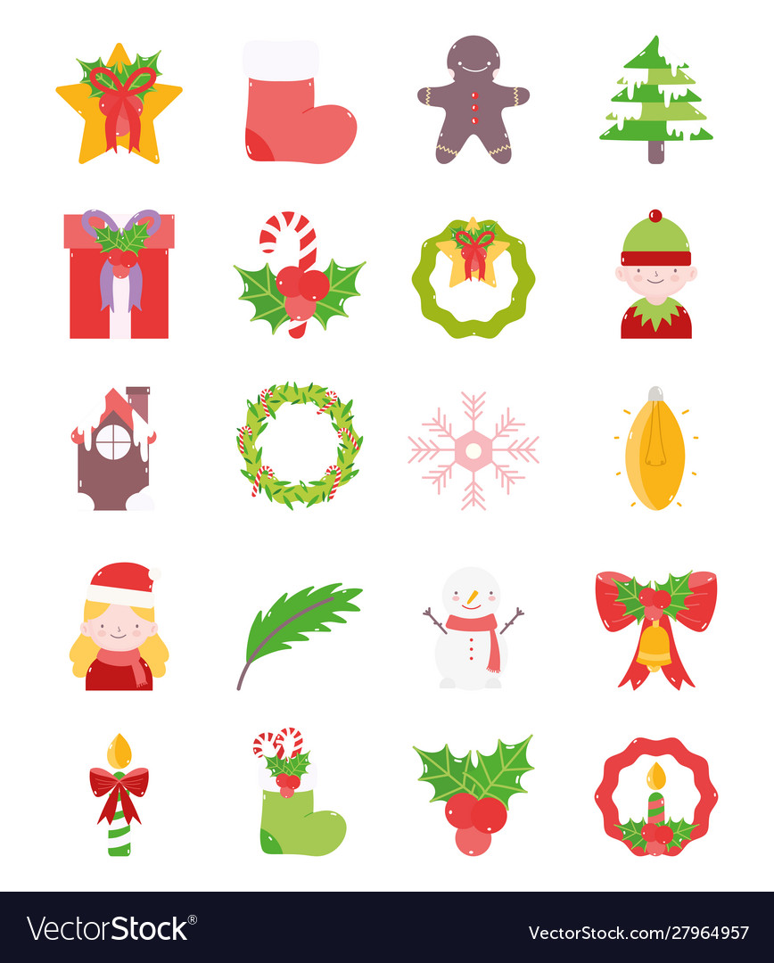 Frohe Weihnachten Dekoration Schmuck Icons Set
