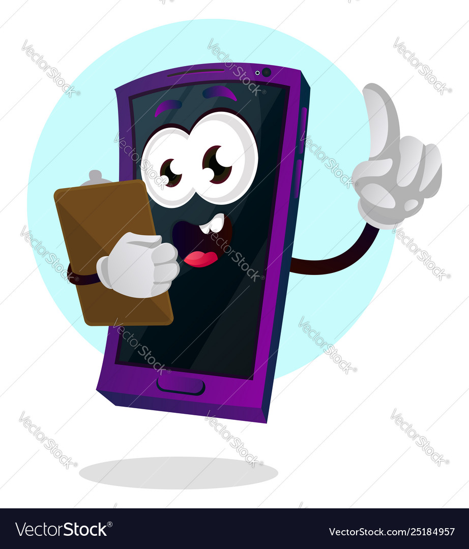 Mobile emoji holding a notepad on white background