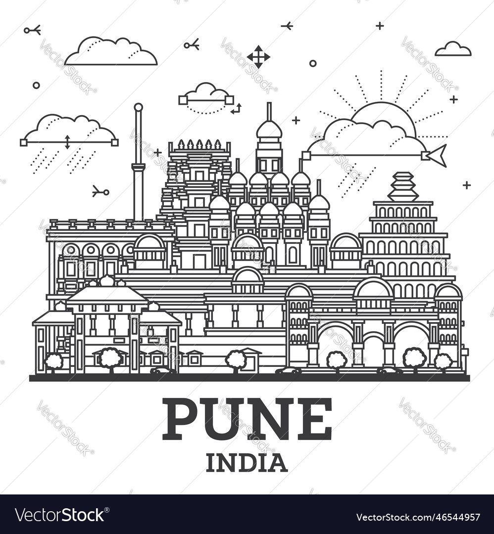 Outline pune india city skyline with historic Vector Image