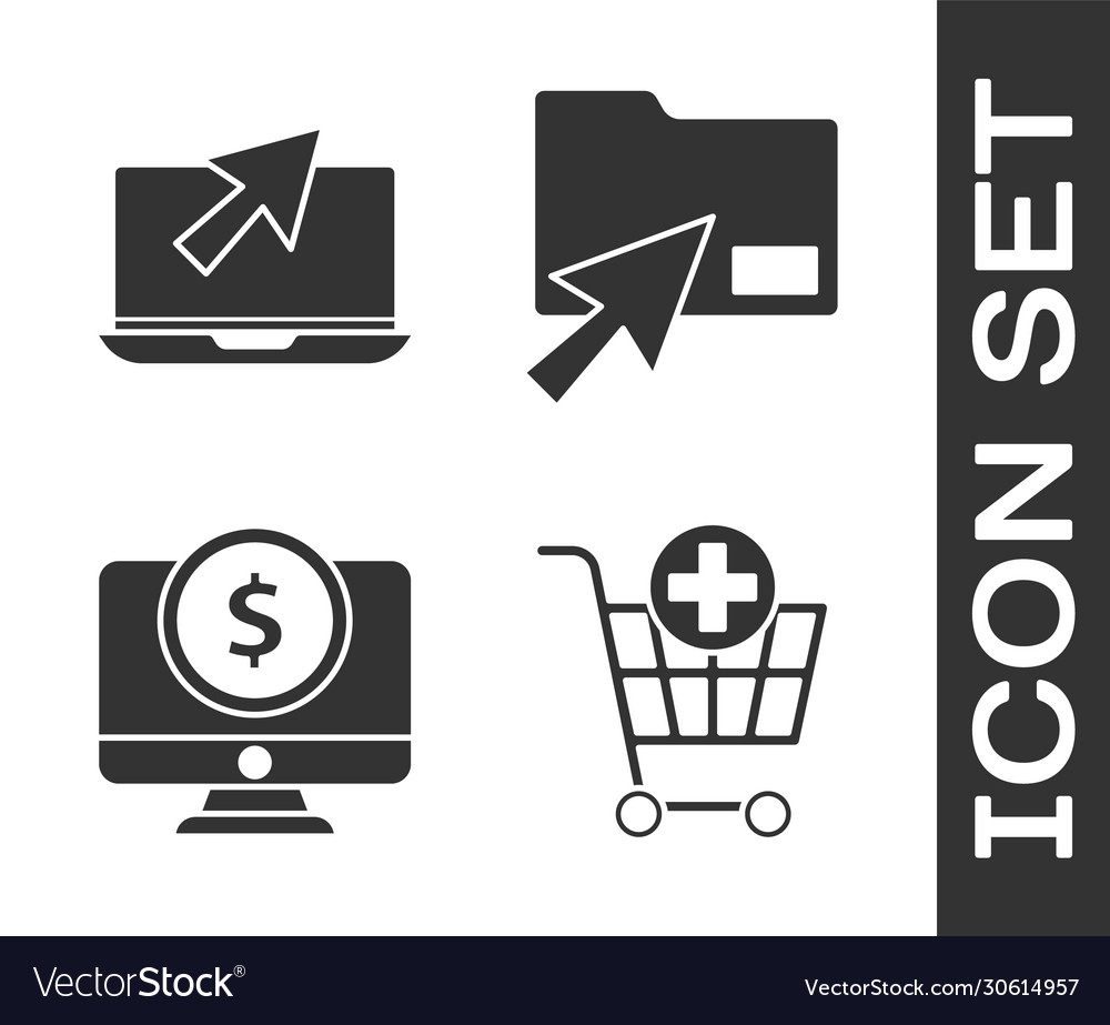 Set add to shopping cart laptop and cursor vector image Set add to shopping cart laptop and cursor