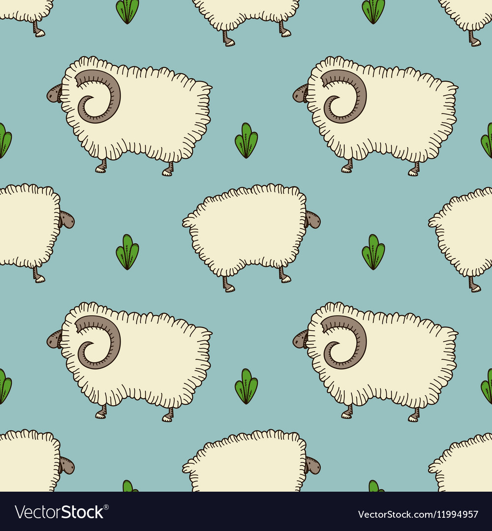 Simple seamless pattern with sheep and ram