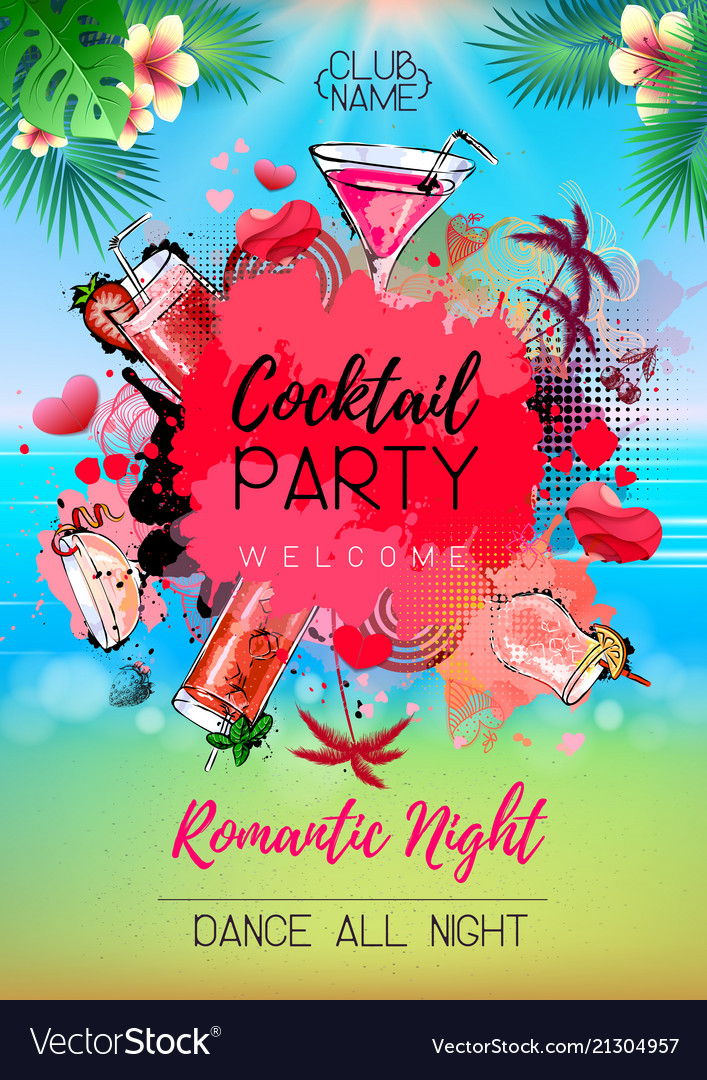 Summer cocktail party poster design cocktail menu Vector Image