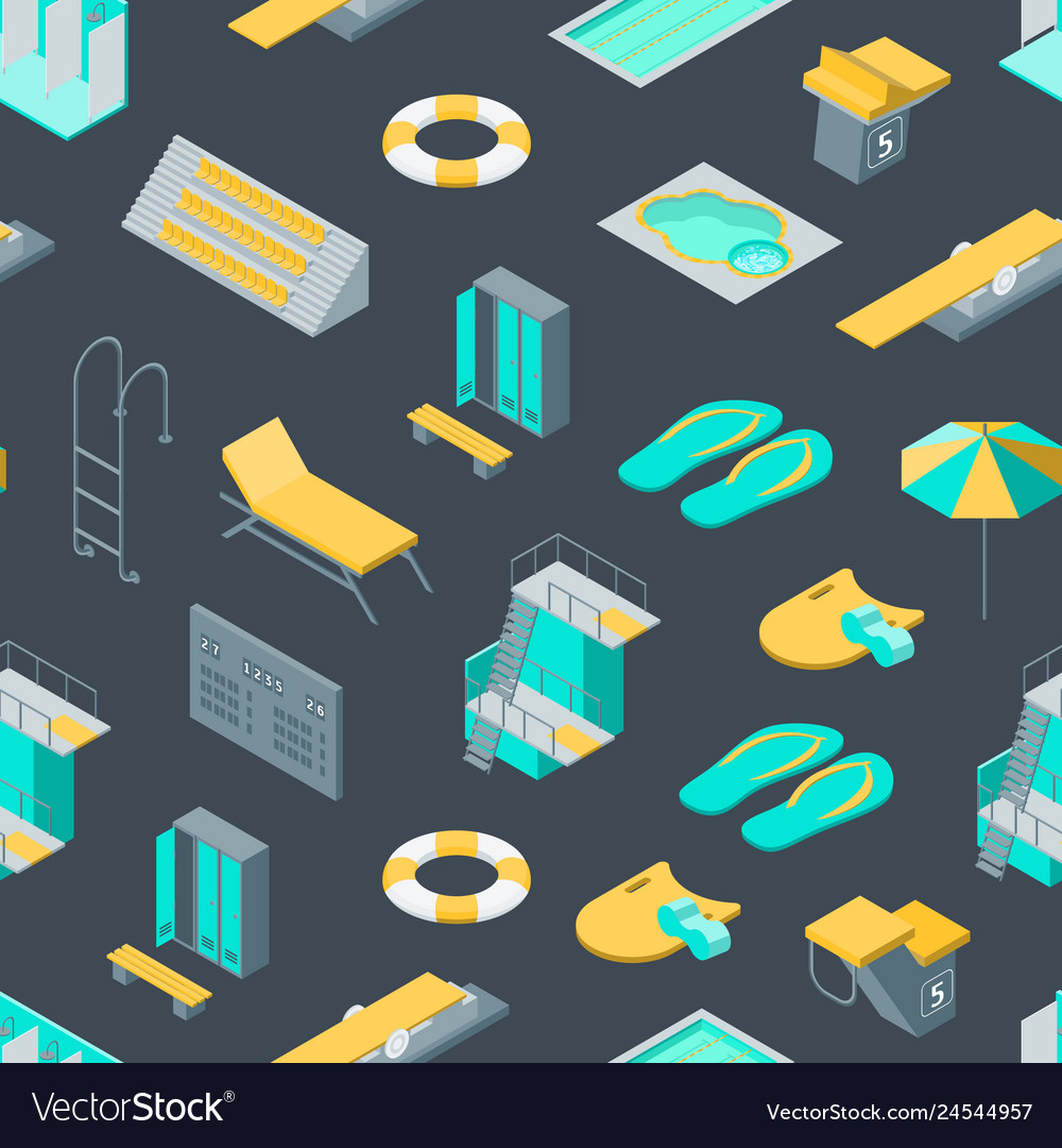 Swimming pool elements 3d seamless pattern vector image Swimming pool elements 3d seamless pattern