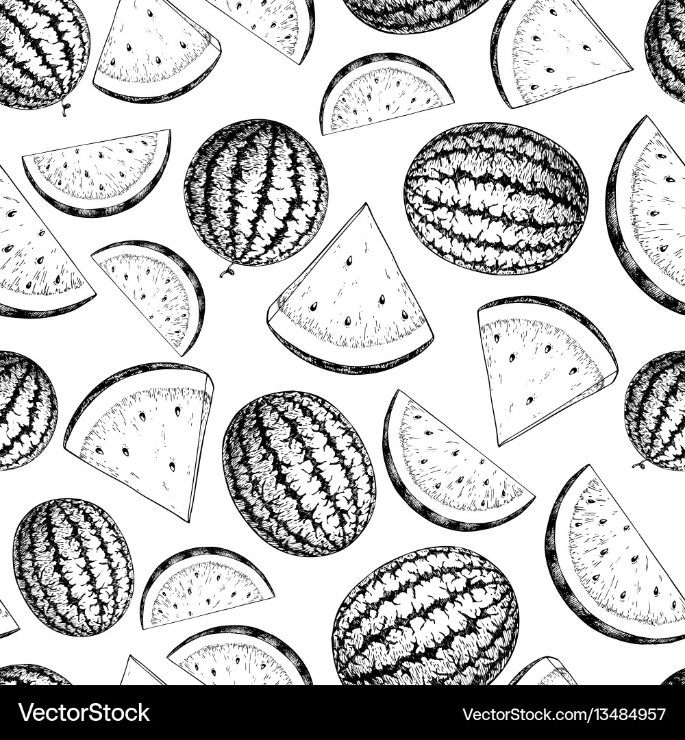 Watermelon and slice seamless pattern Royalty Free Vector