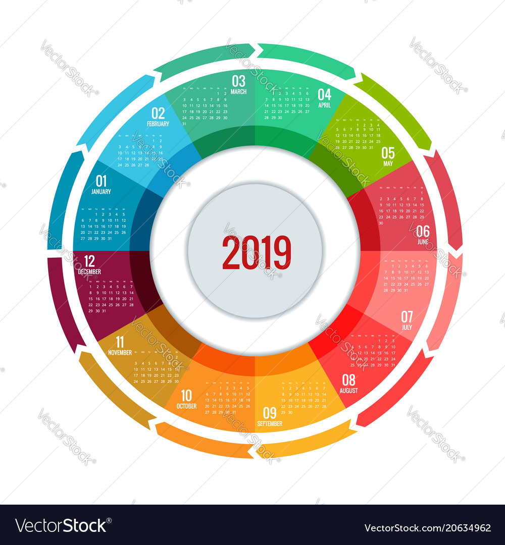 Round Calendar Design : Colorful round calendar design print vector image Round Calendar Design : Colorful round calendar design print vector image