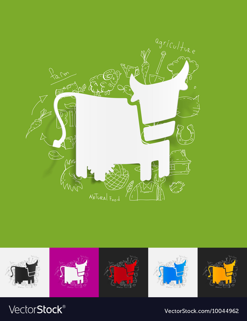 Cow paper sticker with hand drawn elements