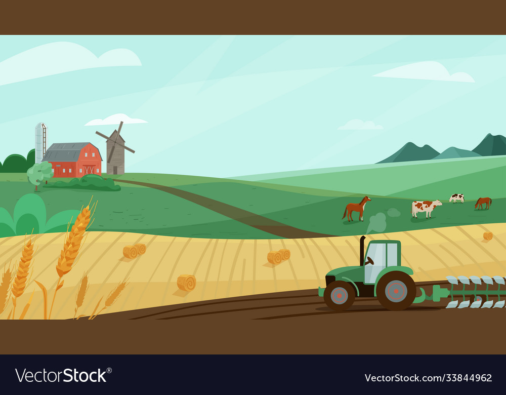 Farm landscape with green Royalty Free Vector Image