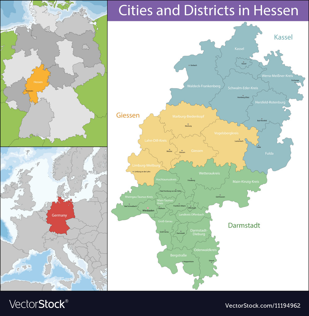 Map Of Hesse Royalty Free Vector Image Vectorstock