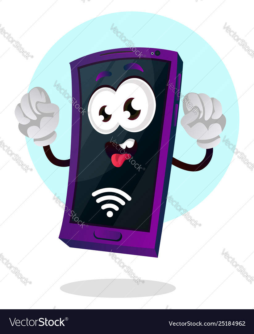 Mobile emoji with a wi fi signal and hands up Vector Image