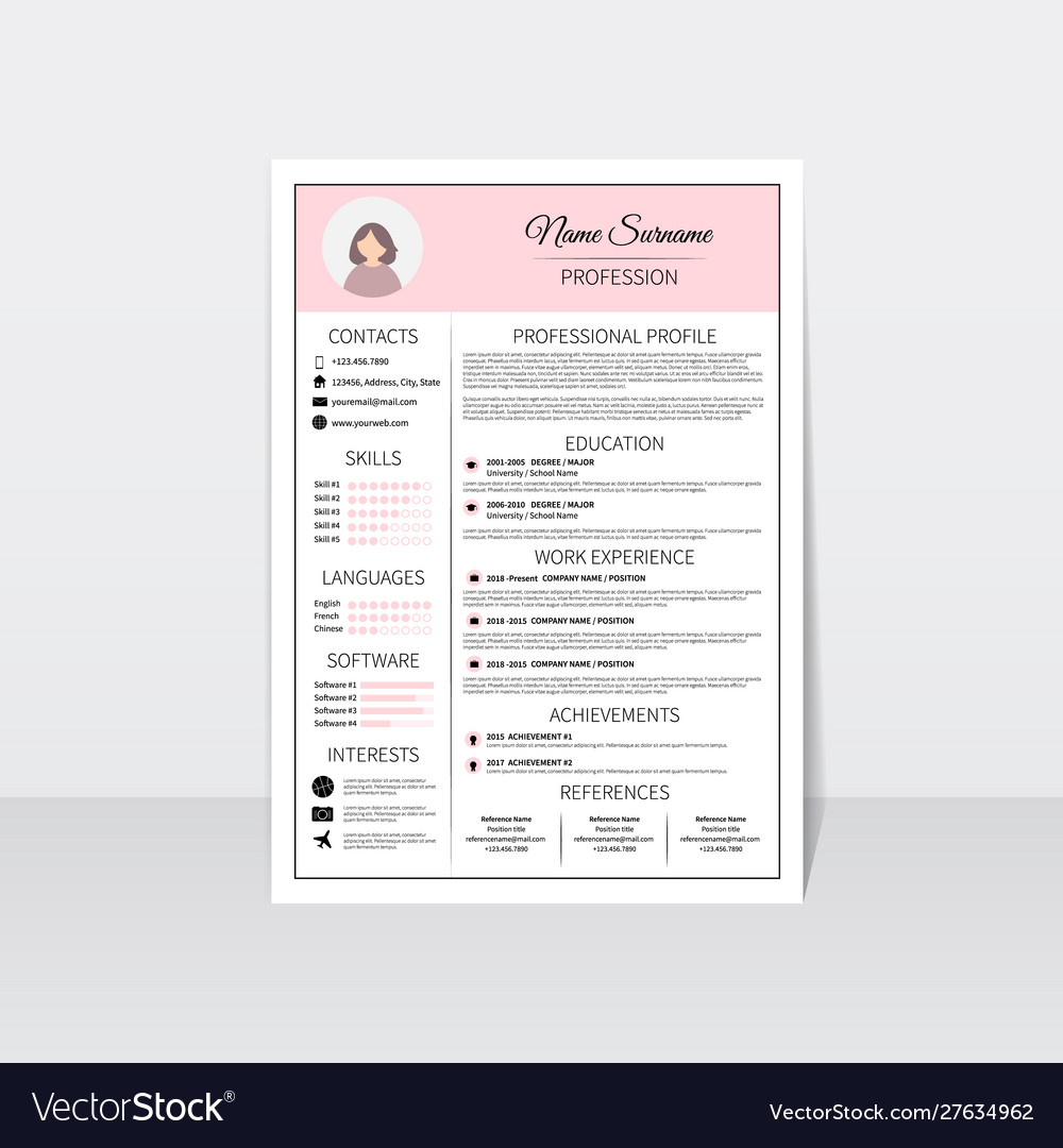 Resume template for women modern cv layout Vector Image