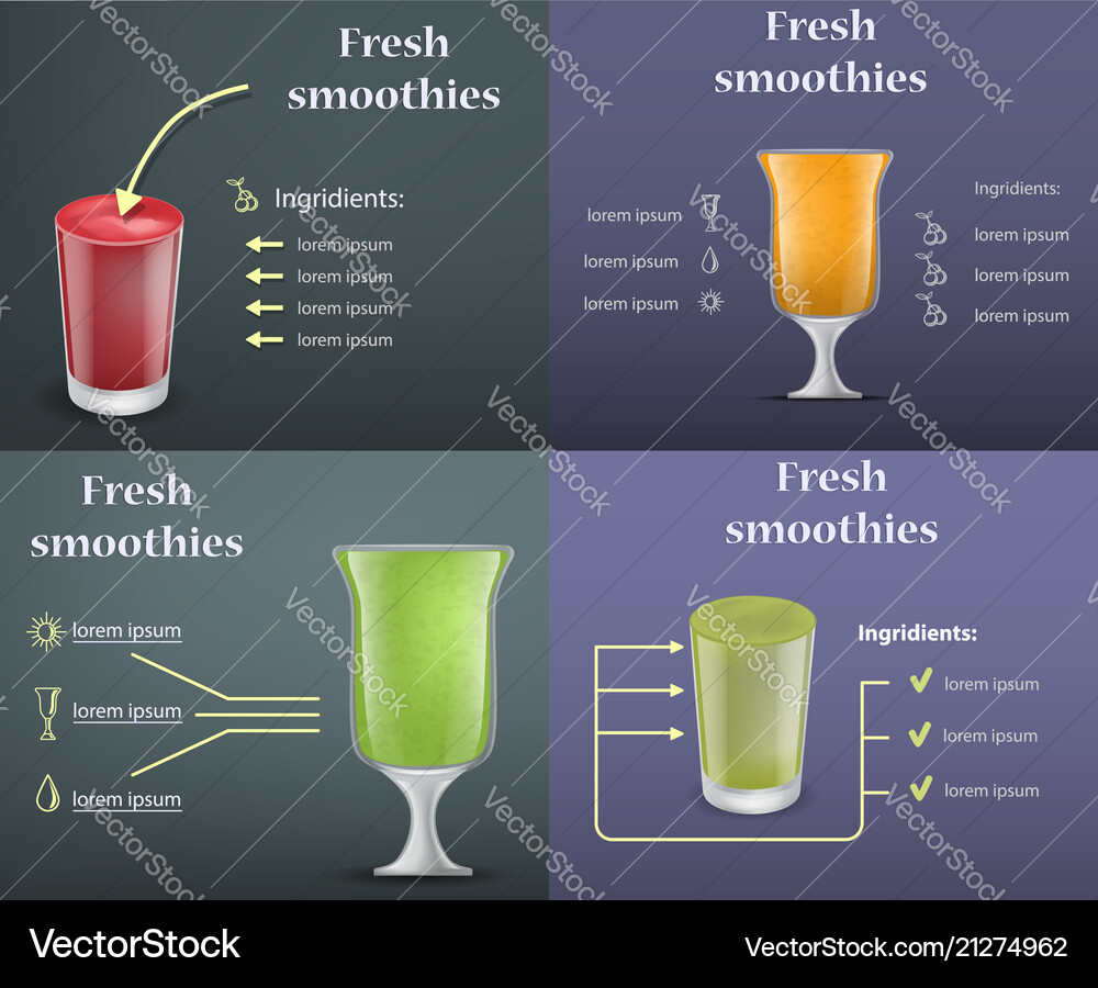 Smoothie Fruit Juice Banner Set Realistic Style Vector Image
