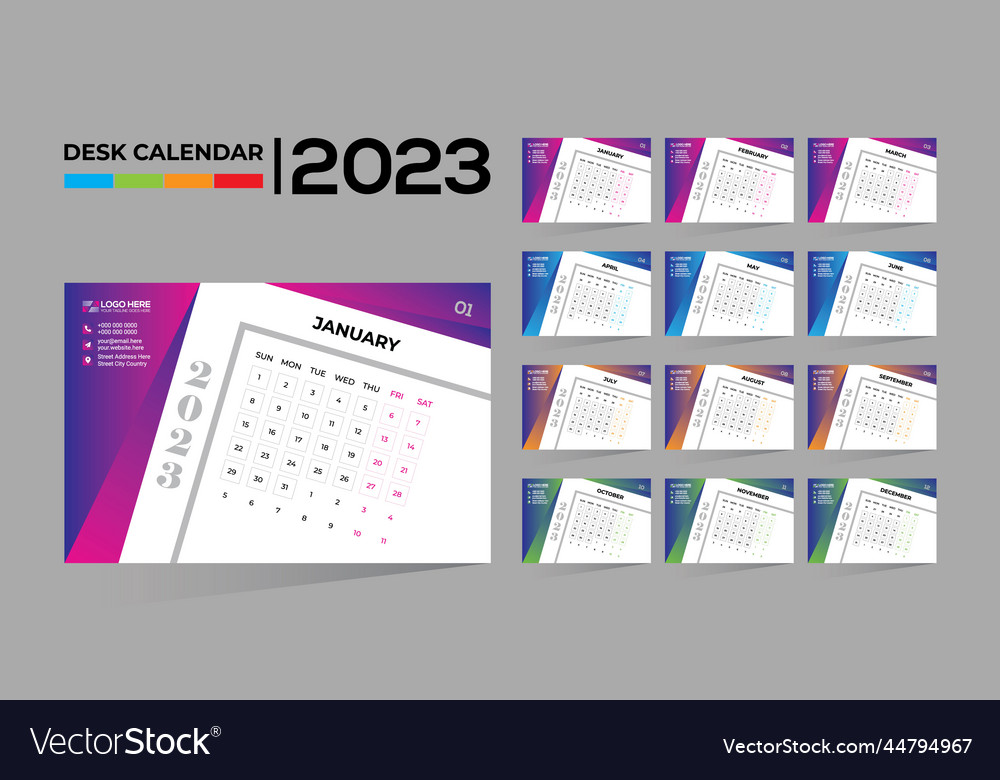 2023 desktop calendar design Royalty Free Vector Image