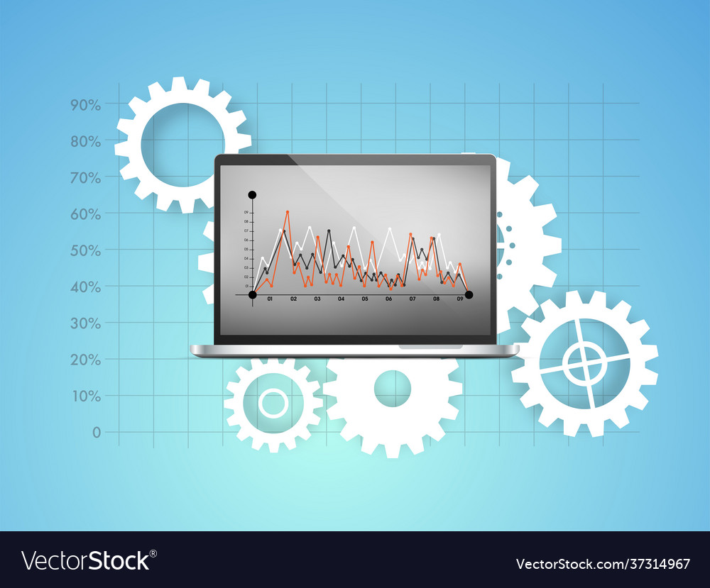3d realistic laptop with statistical graph vector image 3d realistic laptop with statistical graph