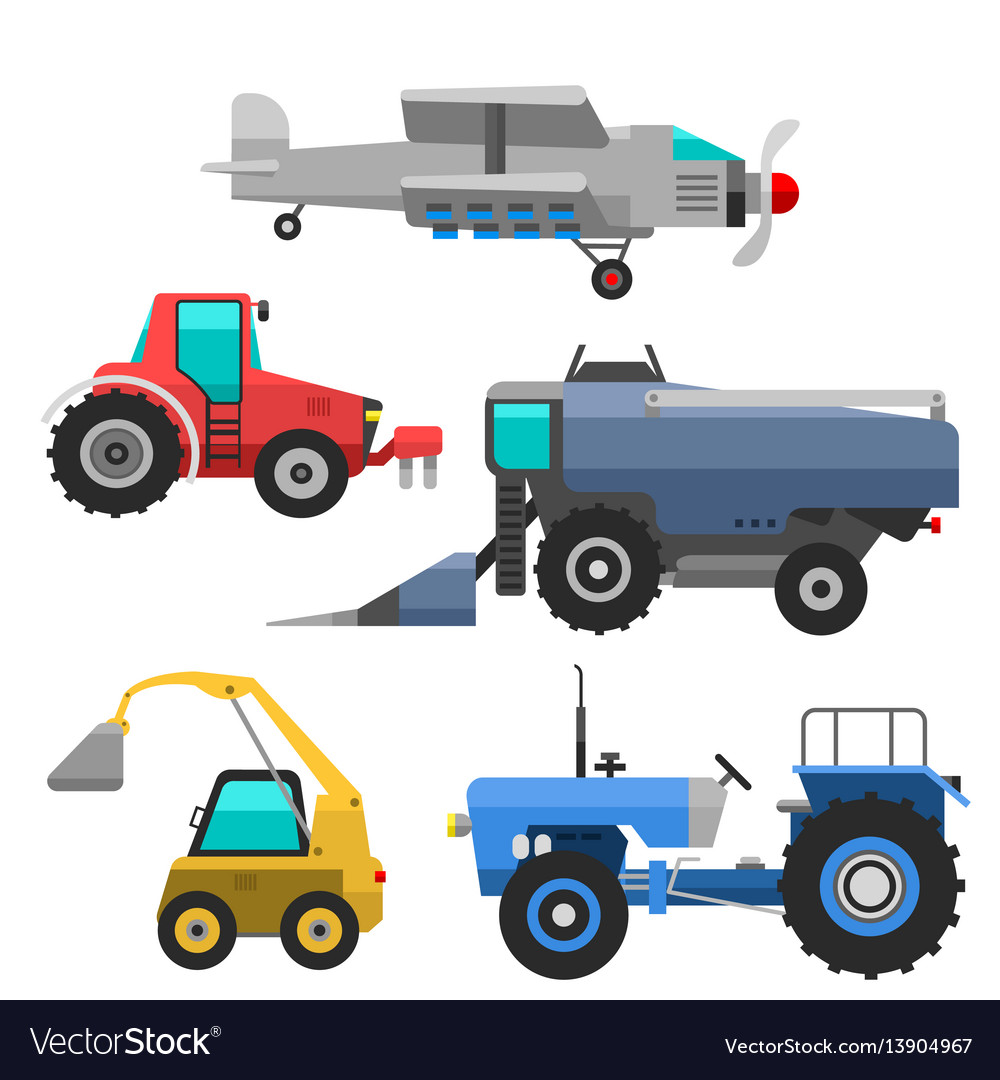 Agricultural vehicles and harvester machine Vector Image