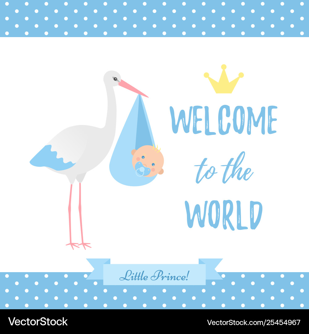 Bashower Boy Card Blue Banner With Stork Vector Image