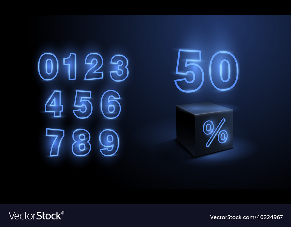 Black cube with blue neon glowing percent symbol