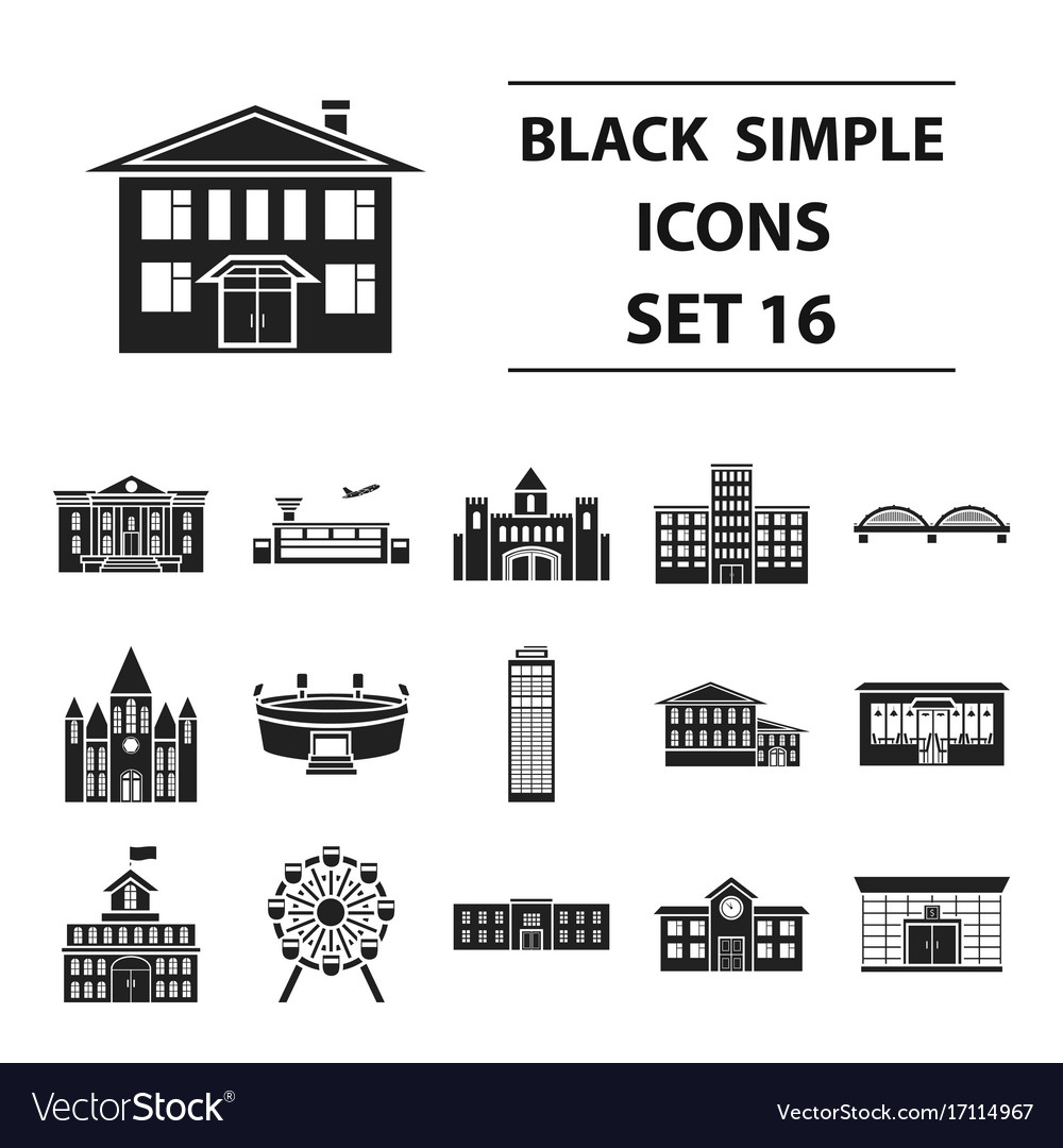 Building set icons in black style big collection