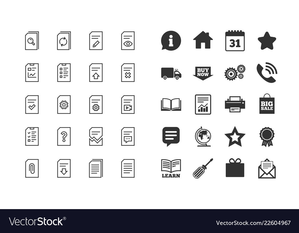 Document line icons report checklist and copy vector image Document line icons report checklist and copy