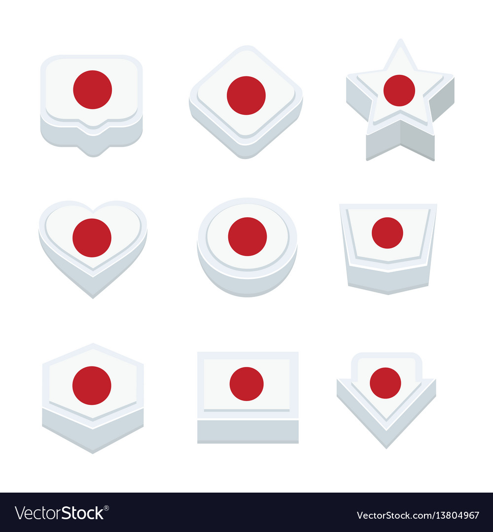 Japan-Flags-Symbole und Schaltfläche setzen neun Stile