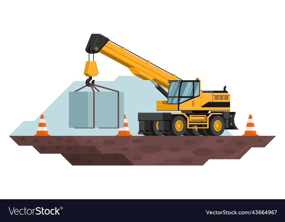 Telescopic crane on wheels with safety cones