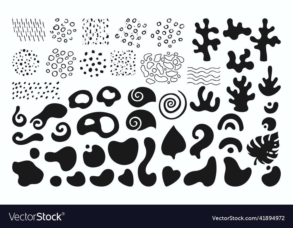 Abstract shape doodle silhouette objects set hand