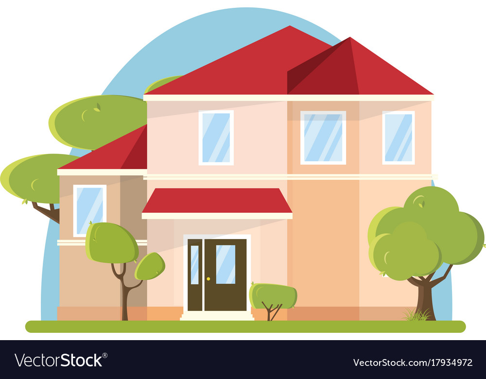 Flat Design Big House With Trees Building Vector Image