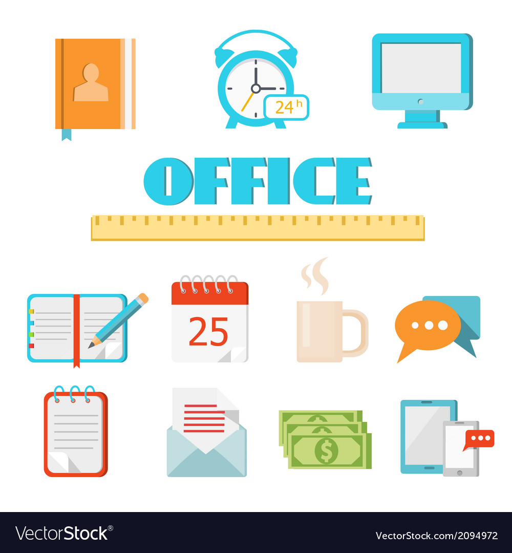 Flat office icon set Royalty Free Vector Image