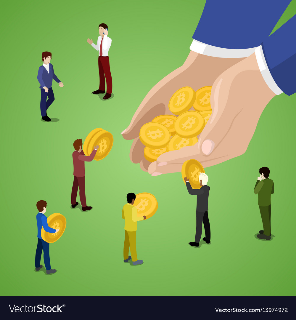 Isometric business people with bitcoins