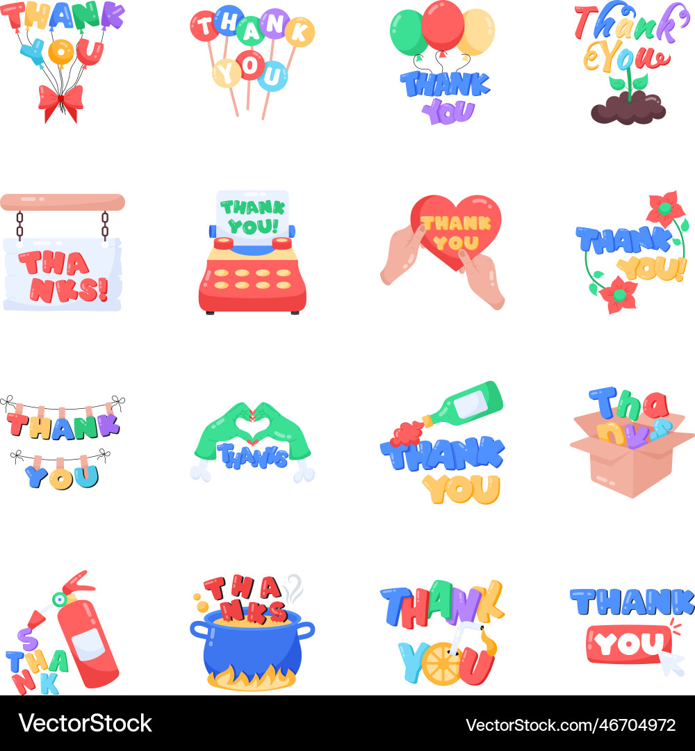 Pack of thank you flat stickers Royalty Free Vector Image