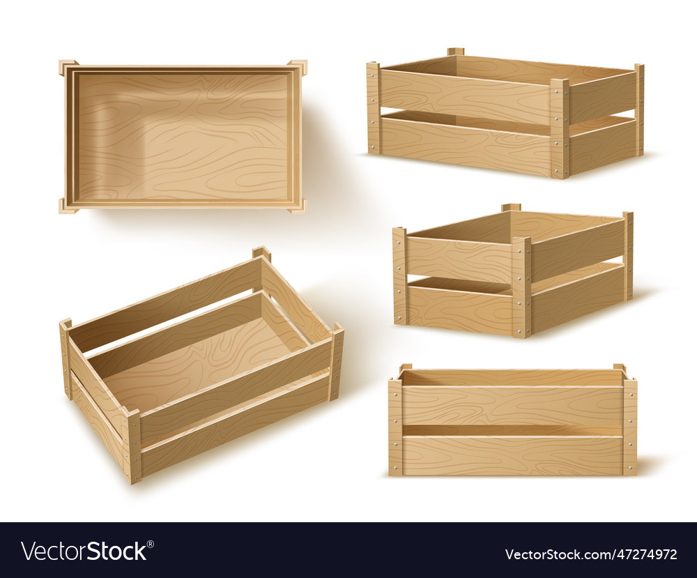 Realistic wooden crates 3d warehouse containers Vector Image