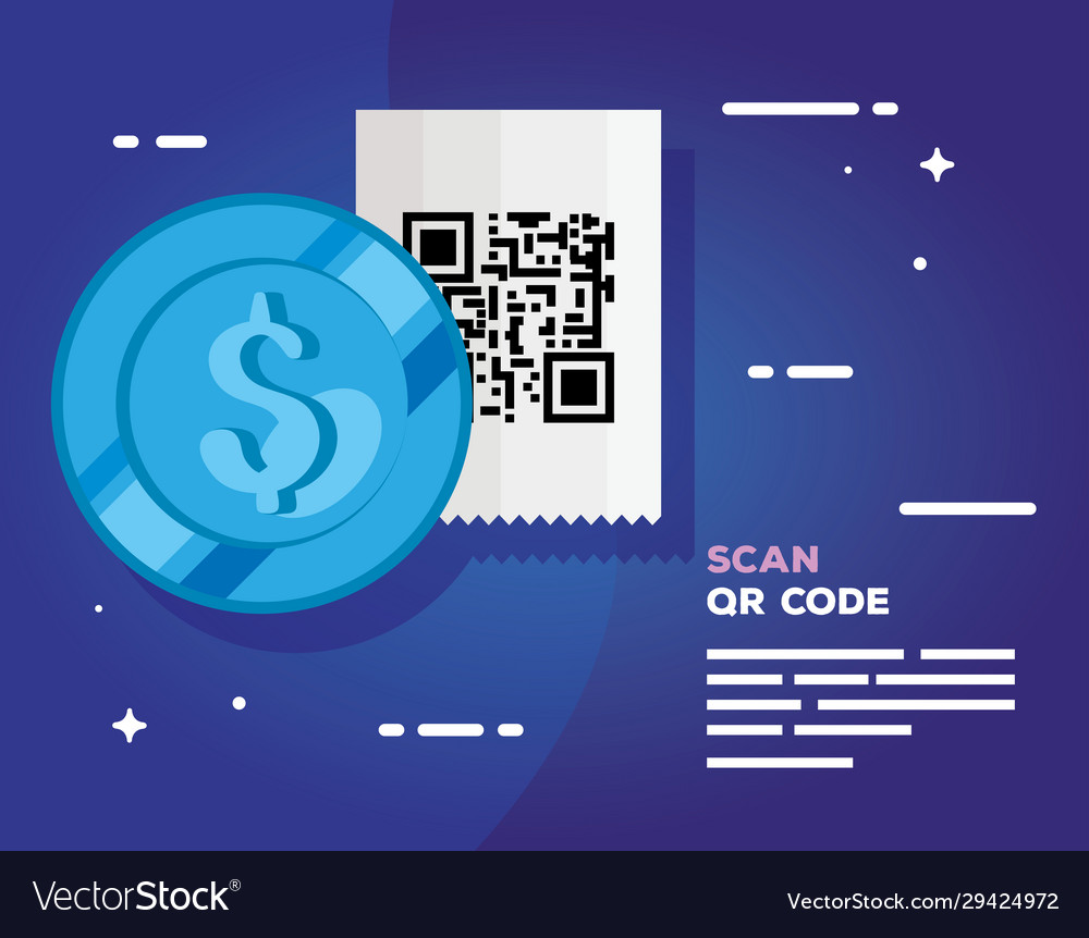 Scan qr code with money coin Royalty Free Vector Image