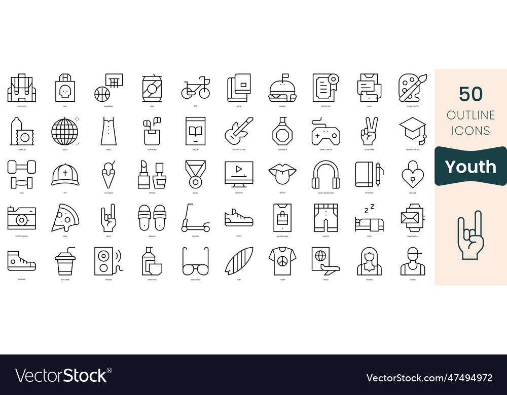 Set of youth icons thin linear style icons pack Vector Image