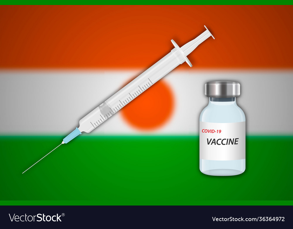 Syringe und Impfstoff-Flasche auf blauem Hintergrund vector image Syringe und Impfstoff-Flasche auf blauem Hintergrund