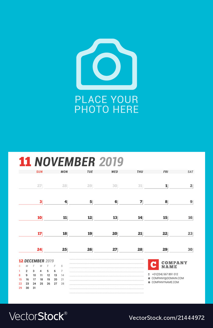 Wall calendar planner for 2019 year november