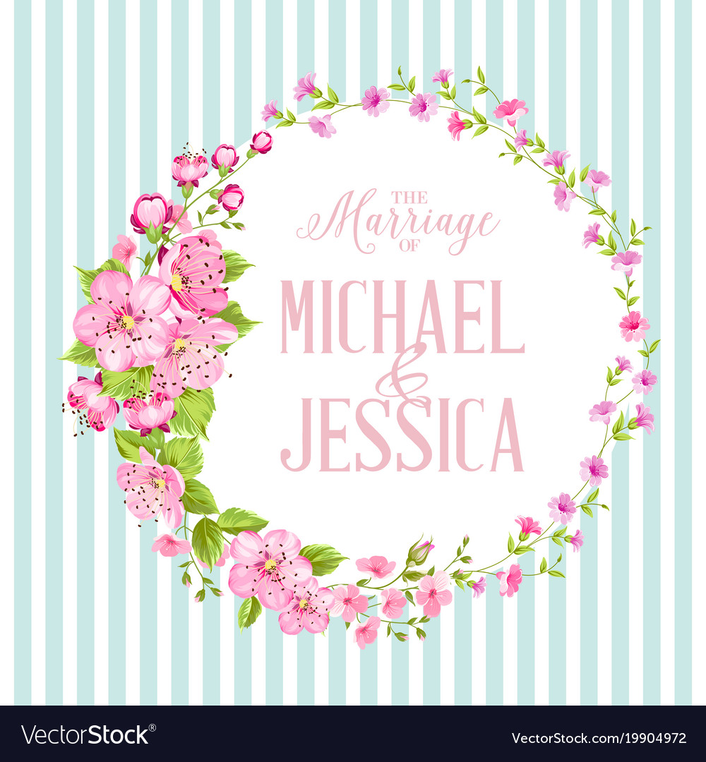 Wedding invitation with blossom cherry Royalty Free Vector