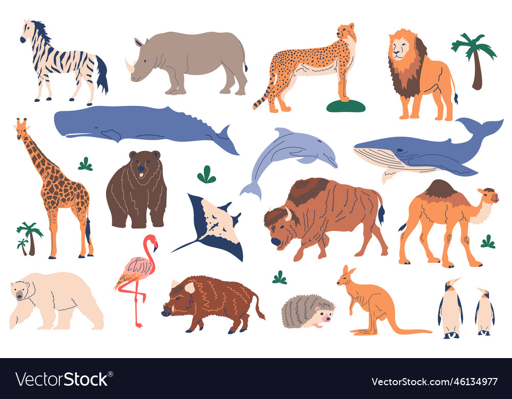 Animals set graphic elements in flat design Vector Image