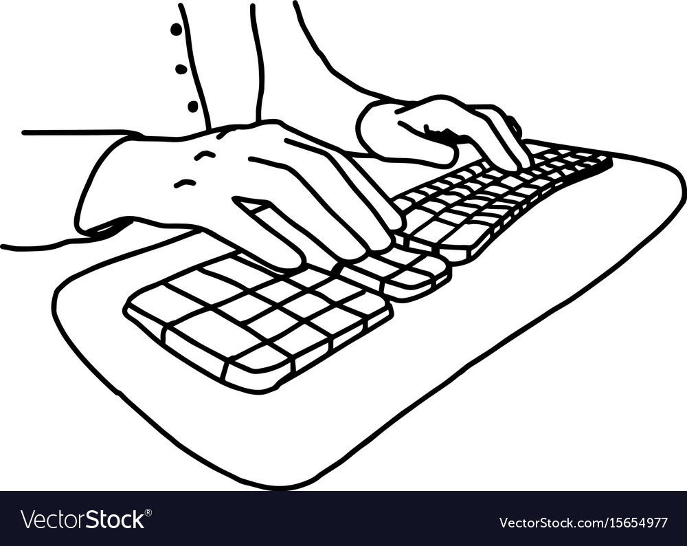 Hands without nails on keyboard of computer