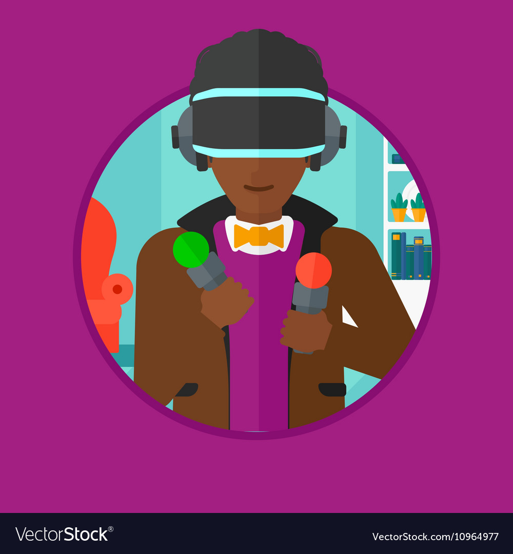 Man in virtual reality headset playing video game