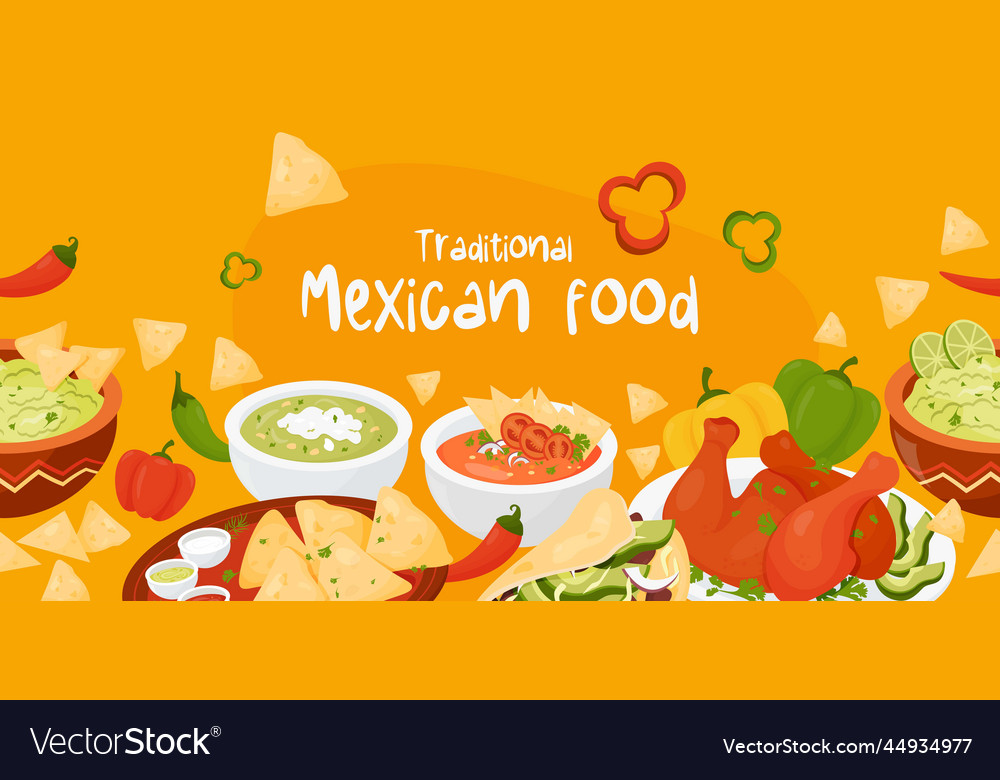 Seamless horizontal border with mexican food vector image Seamless horizontal border with mexican food
