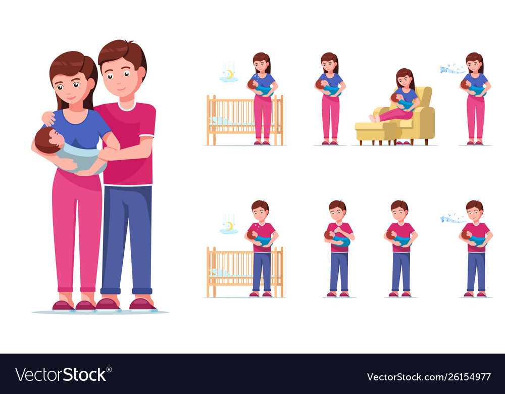 set-parents-take-care-their-little-child-vector-image