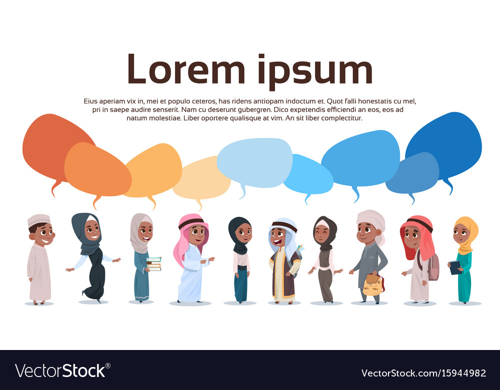 Arab Children Group with Chat Bubbles