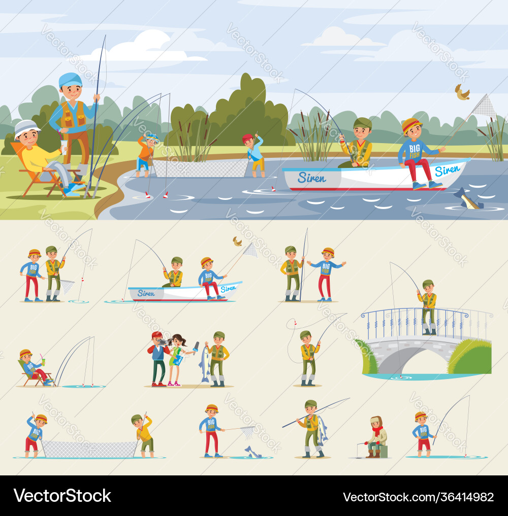 Fishing activity concept Royalty Free Vector Image