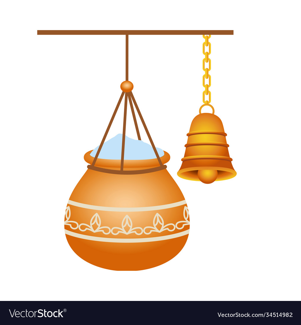 Golden bell and ceramic pot with powder hanging