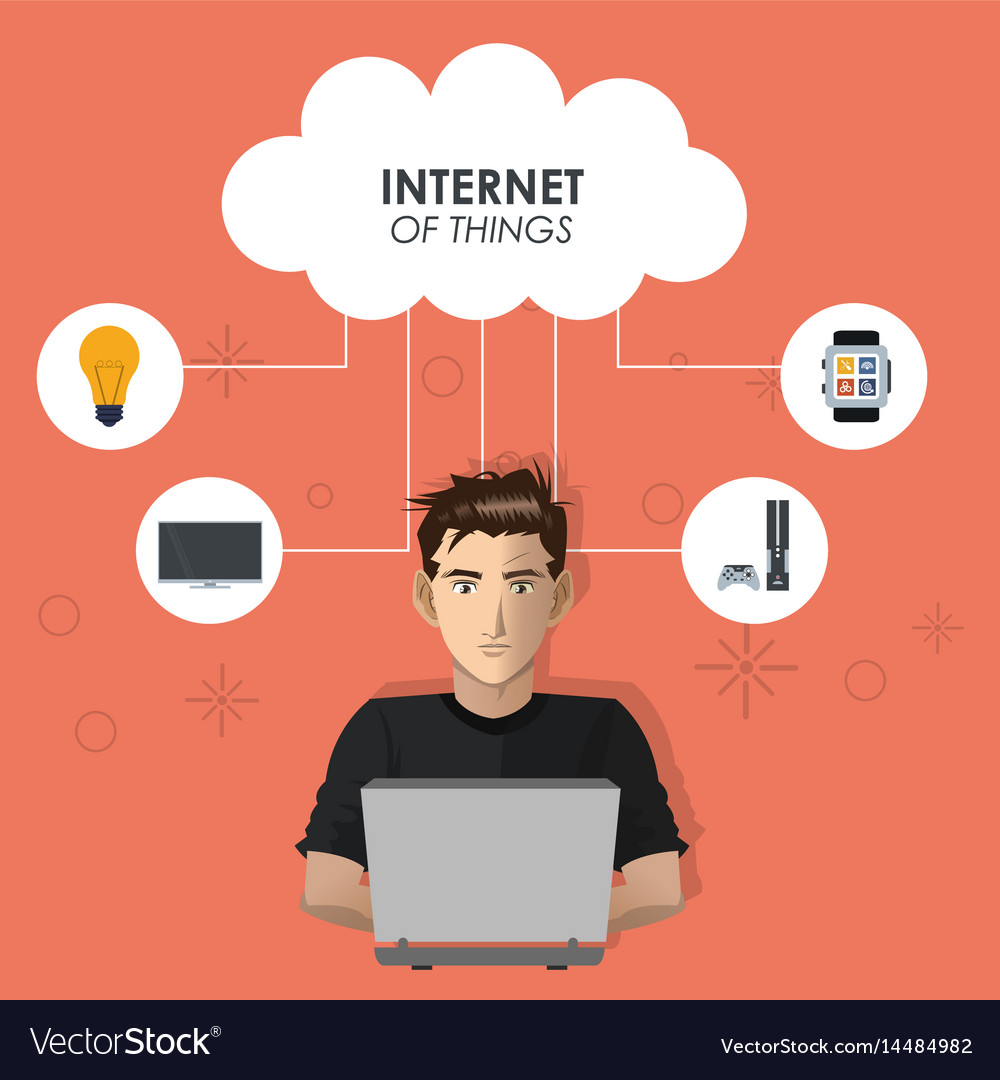 Internet things man working laptop cloud computing