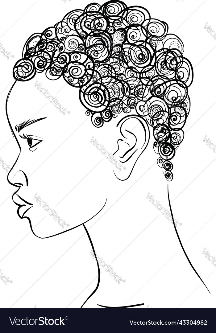 Line art woman face drawing black afro