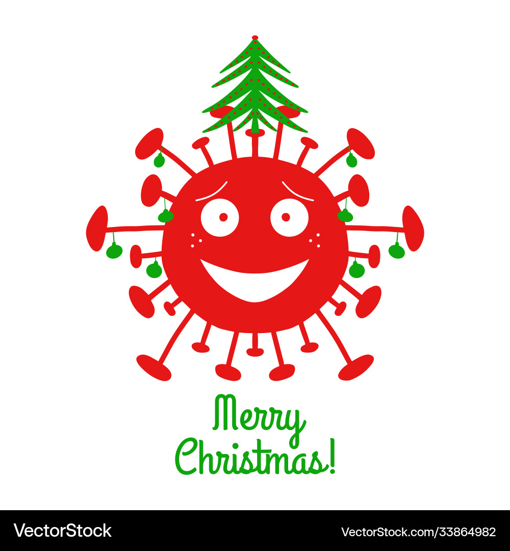 Merry christmas cartoon coronavirus bacteria Vector Image