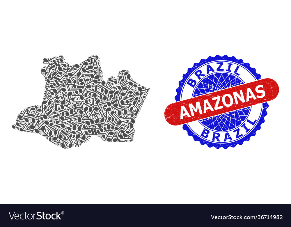 Music pattern for amazonas state map and bicolor vector image Music pattern for amazonas state map and bicolor
