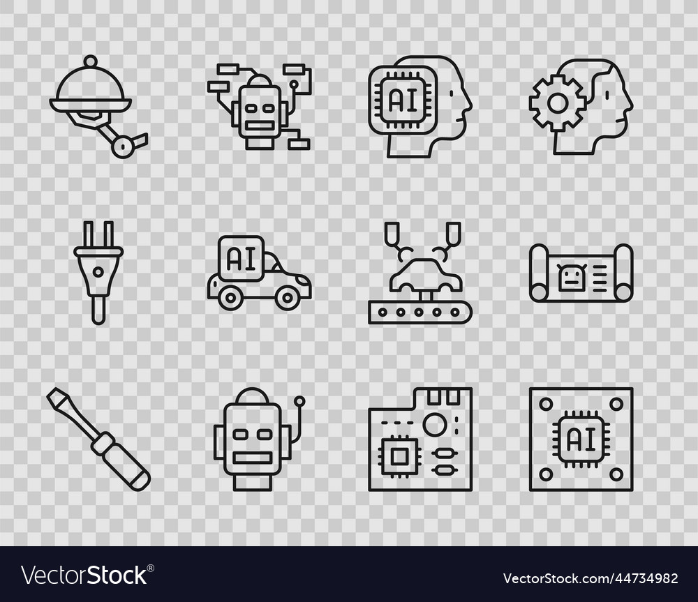 Set line screwdriver processor with microcircuits vector image Set line screwdriver processor with microcircuits